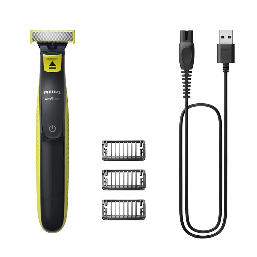 ماكينة OneBlade QP2724/10 من Philips |  تحديد، وحلاقة أي طول للشعر | 3 مشط للذقن، شفرة مزدوجة الجوانب | للاستخدام الرطب والجاف، 45 دقيقة من الاستخدام اللاسلكي
