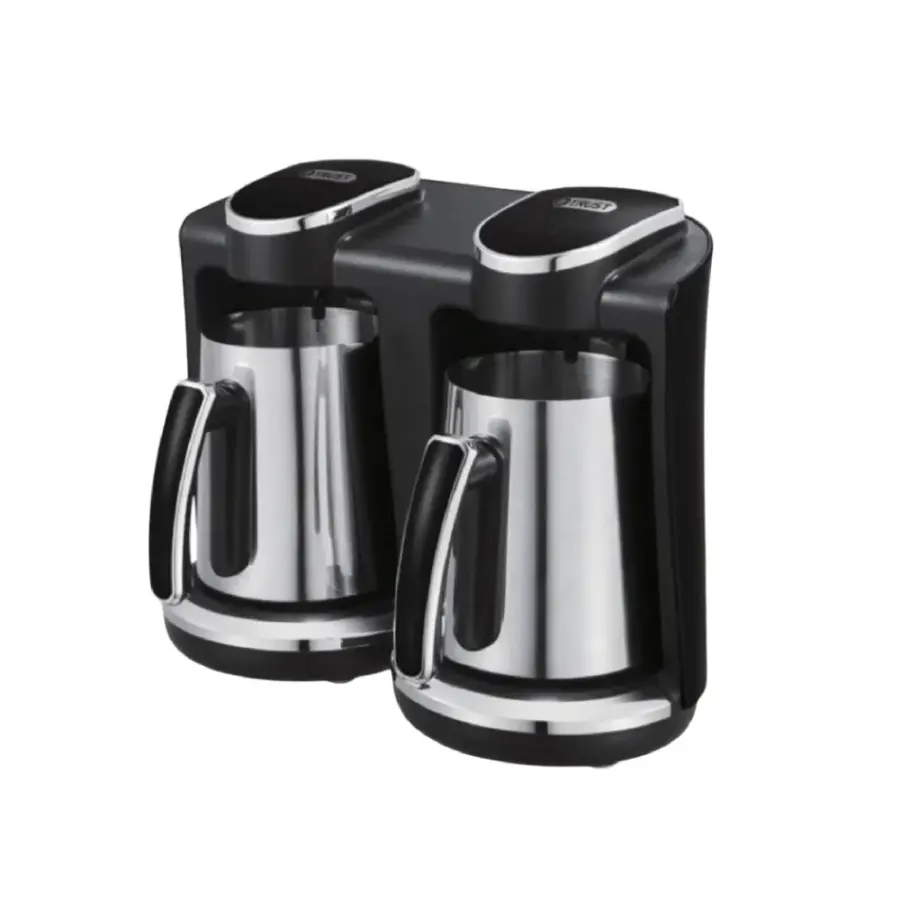 ترست ماكينة قهوة تركية مزدوجة سعة 250 مل ×2 لون أسود وستانلس ستيل