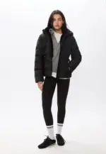 Hooded puffer jacket with belt