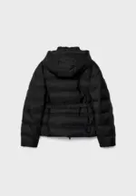 Hooded puffer jacket with belt