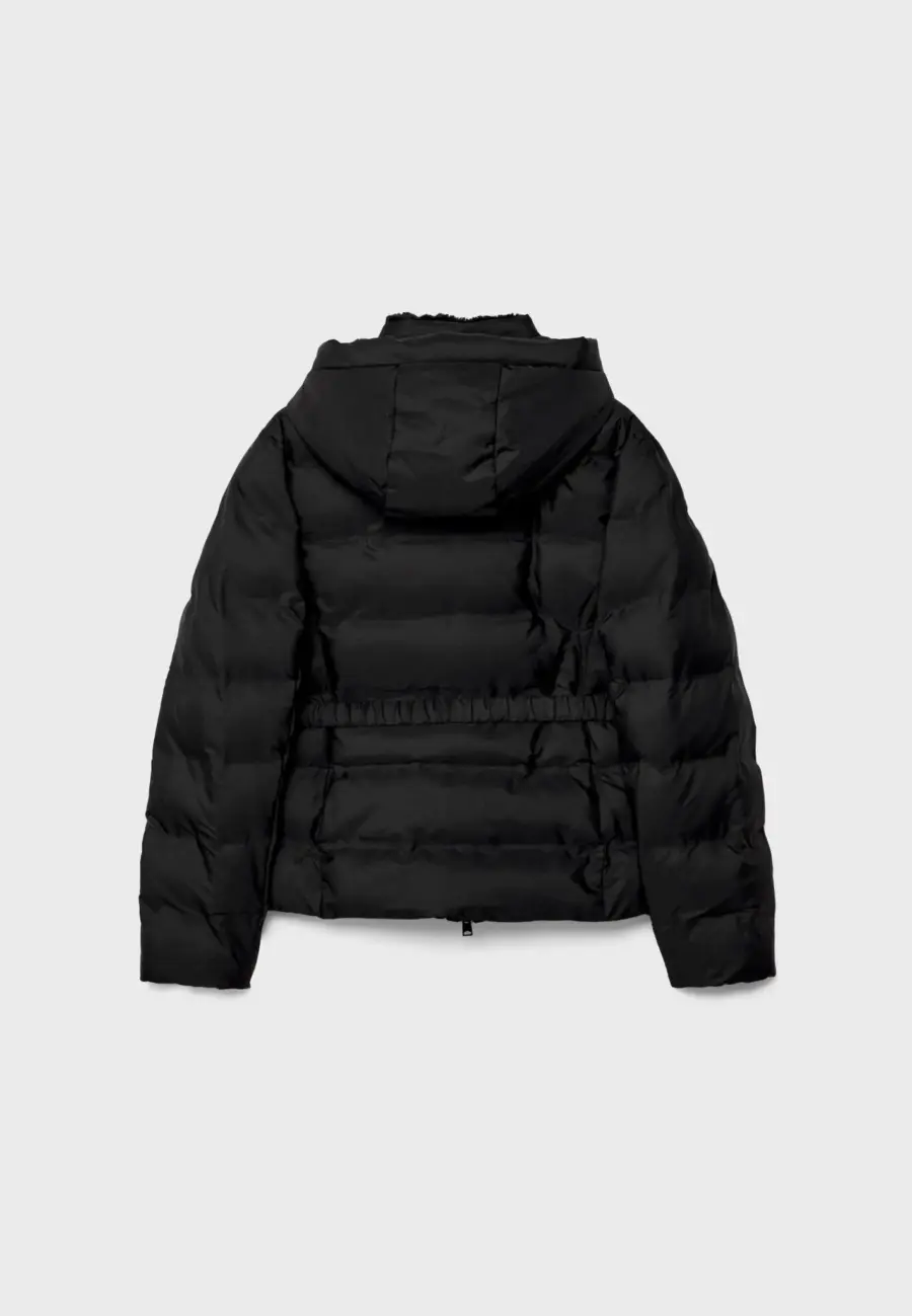 Hooded puffer jacket with belt