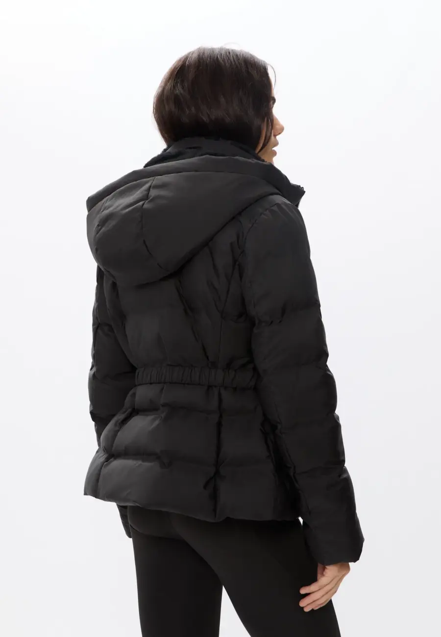 Hooded puffer jacket with belt