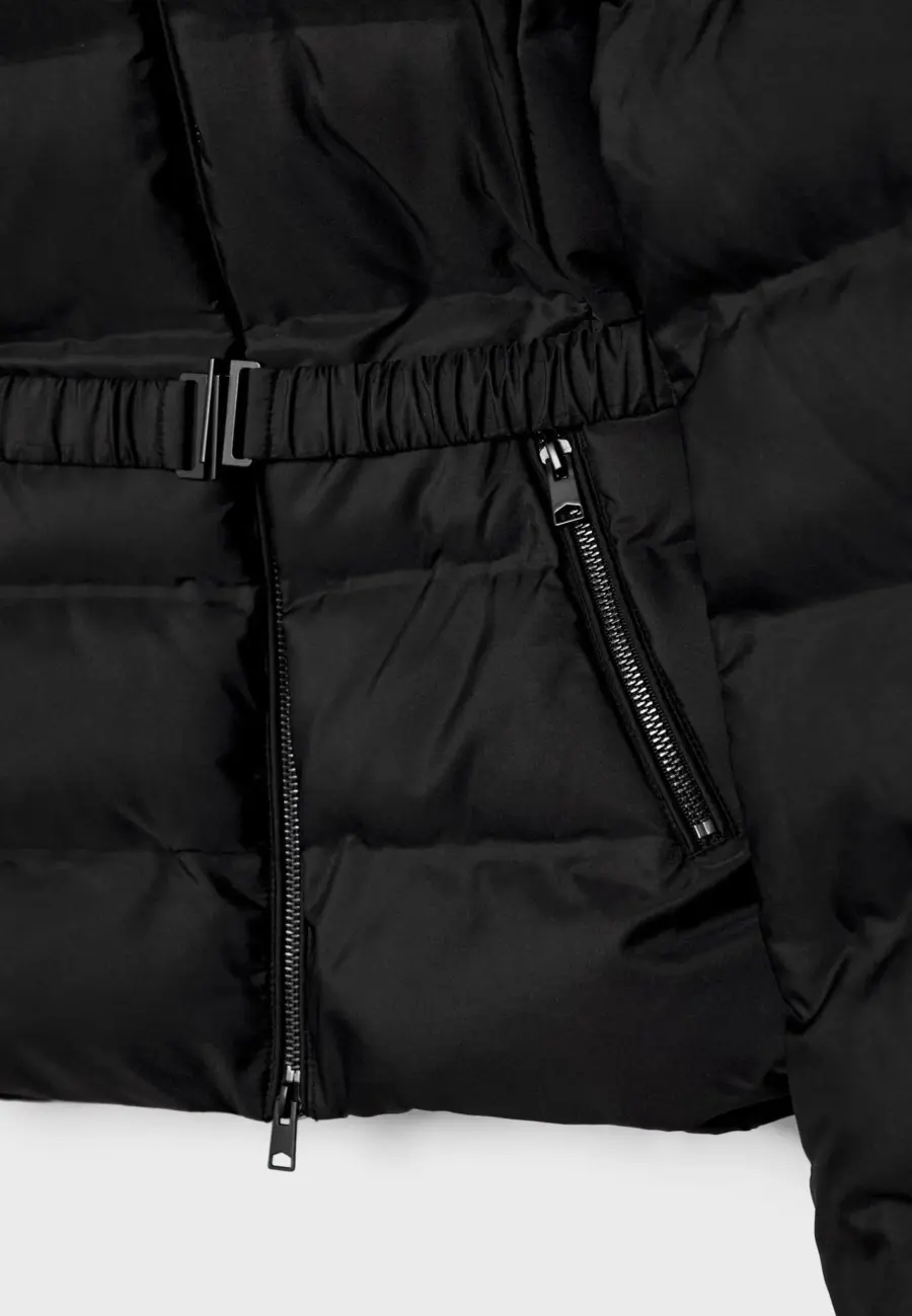 Hooded puffer jacket with belt