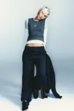 BASIC STRAIGHT PLUSH TROUSERS WITH ADJUSTABLE HEM