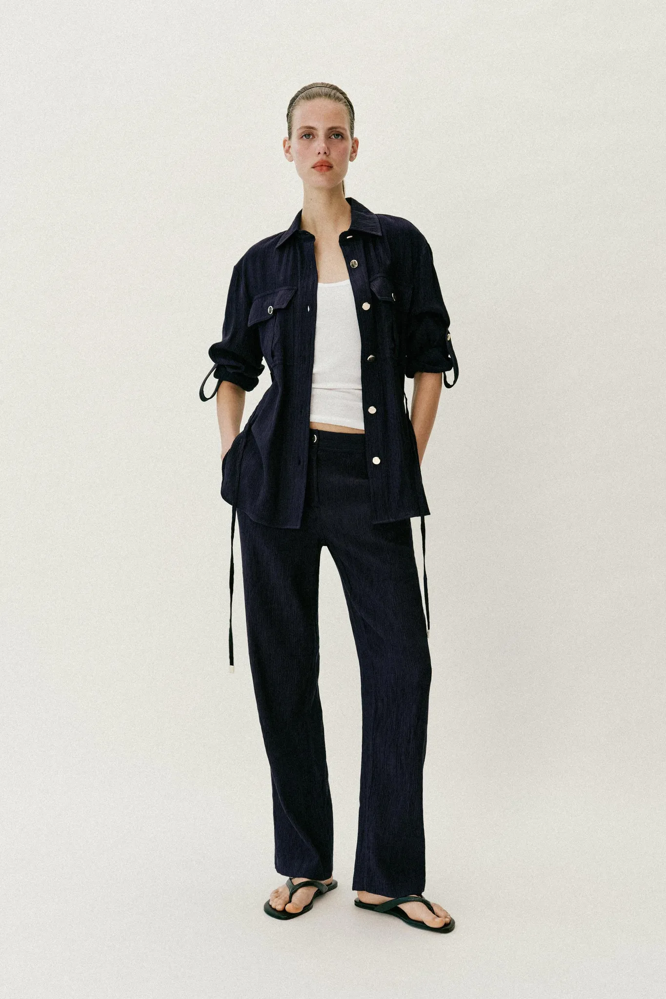 CREASED-EFFECT SAFARI SHIRT WITH BELT
