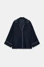 LINEN BLEND SHIRT WITH CONTRAST PIPING