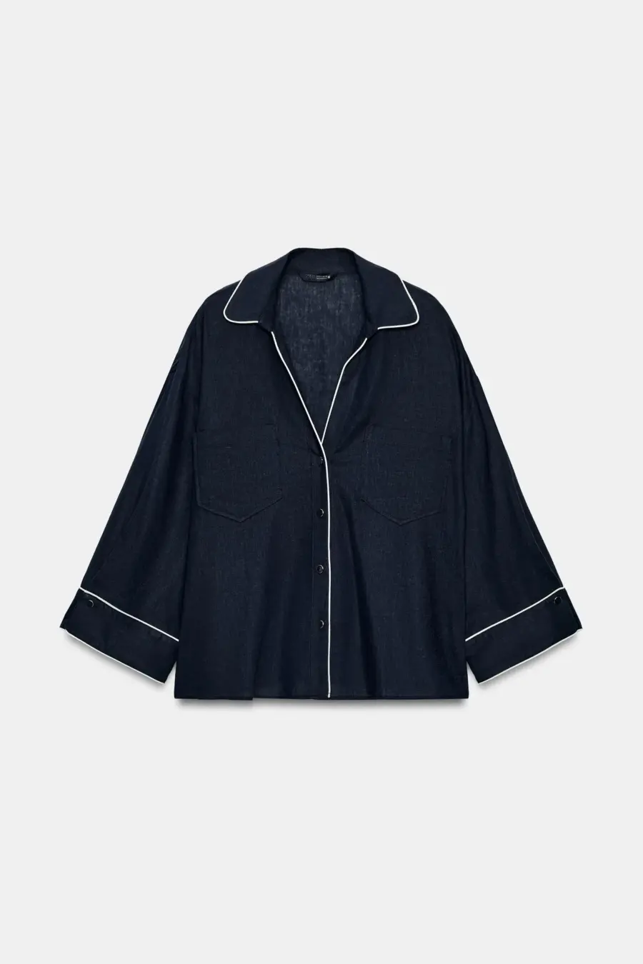 LINEN BLEND SHIRT WITH CONTRAST PIPING