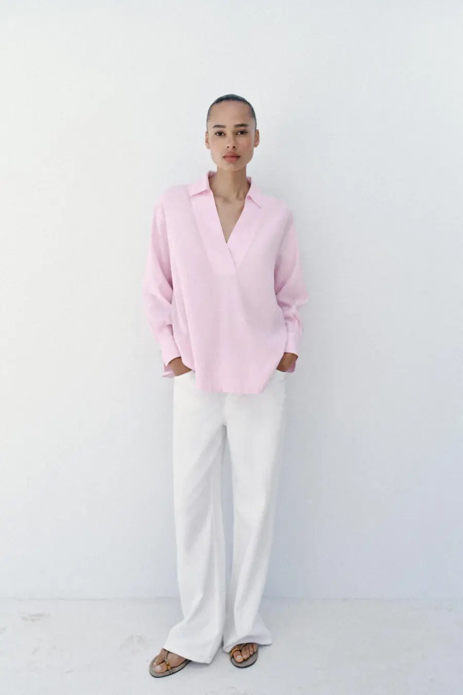 OVERSIZE LINEN BLEND BLOUSE
