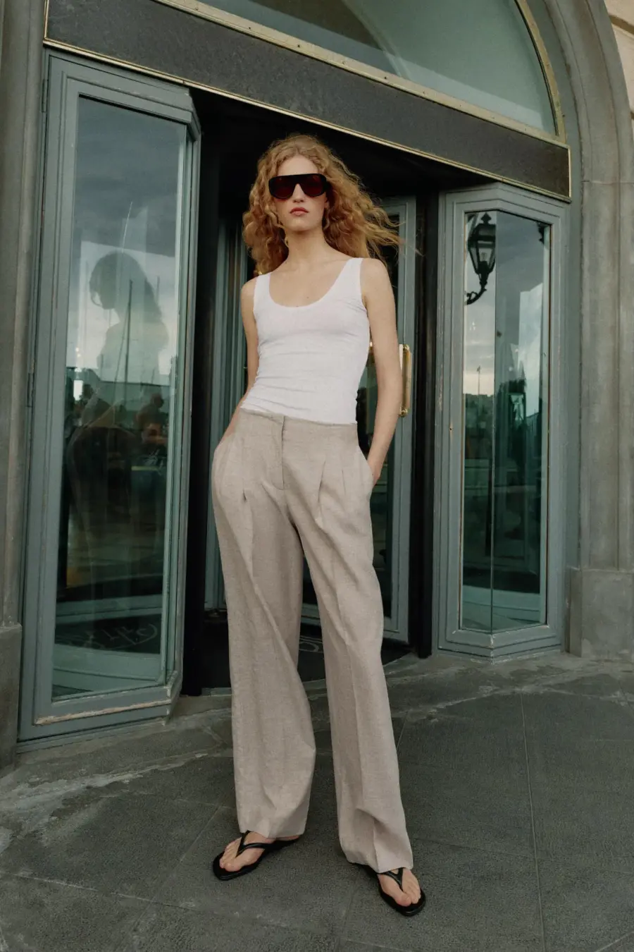 STRAIGHT-LEG LINEN BLEND DARTER TROUSERS