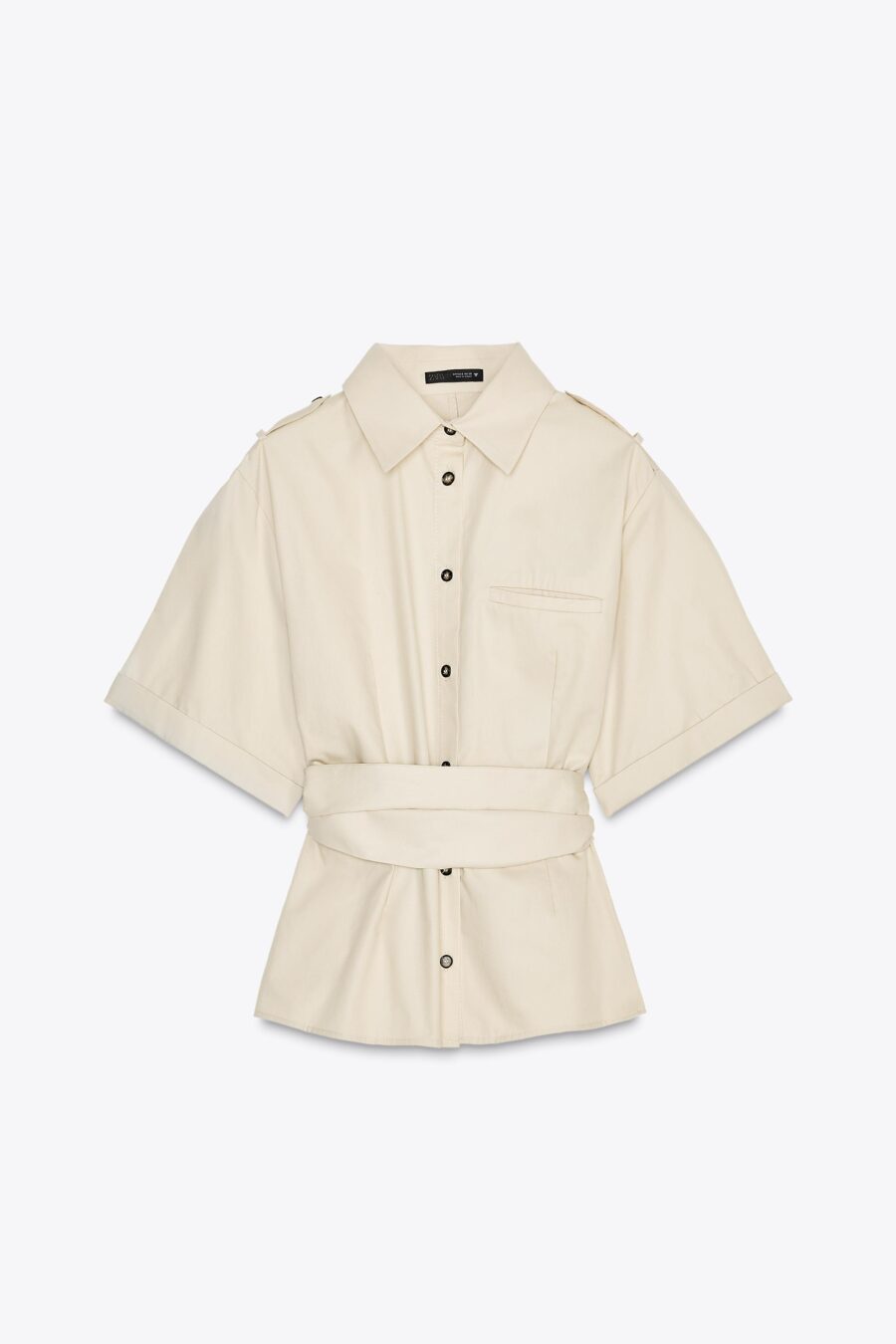 BELTED SHIRT WITH SHOULDER TABS