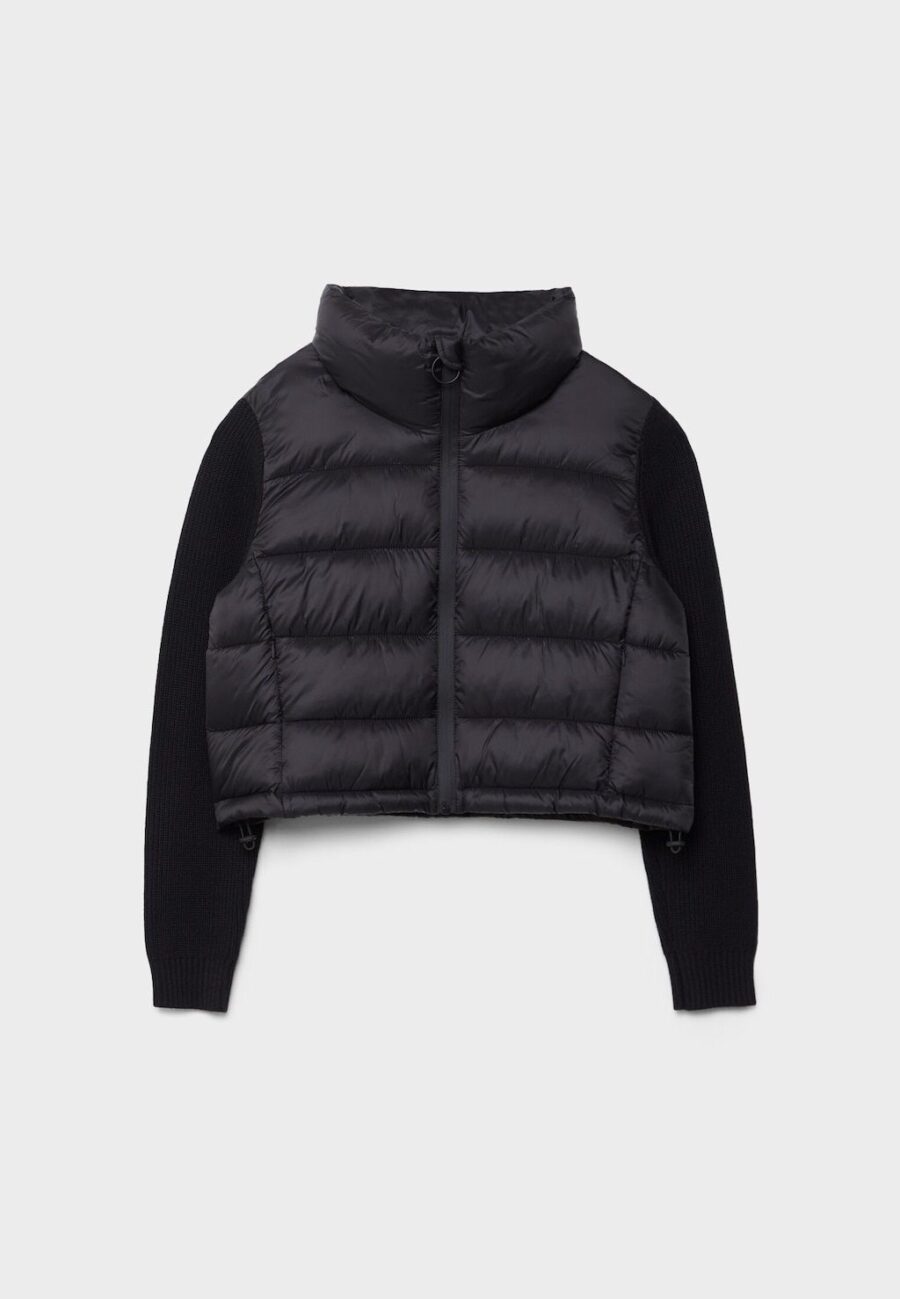 PUFFER JACKET WITH CHUNKY KNIT SLEEVES