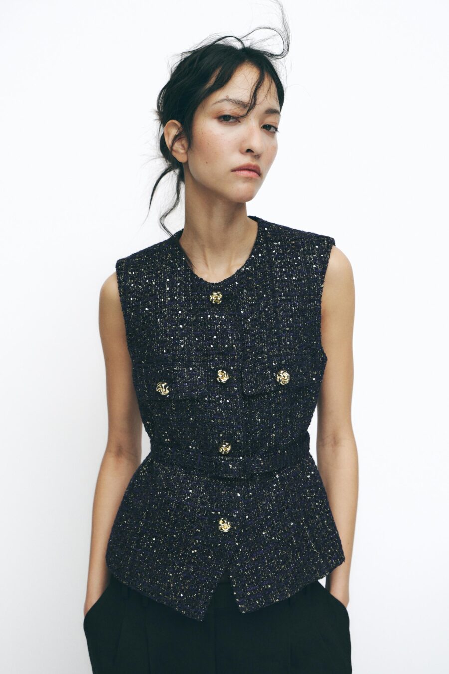 TEXTURED WAISTCOAT WITH BELT