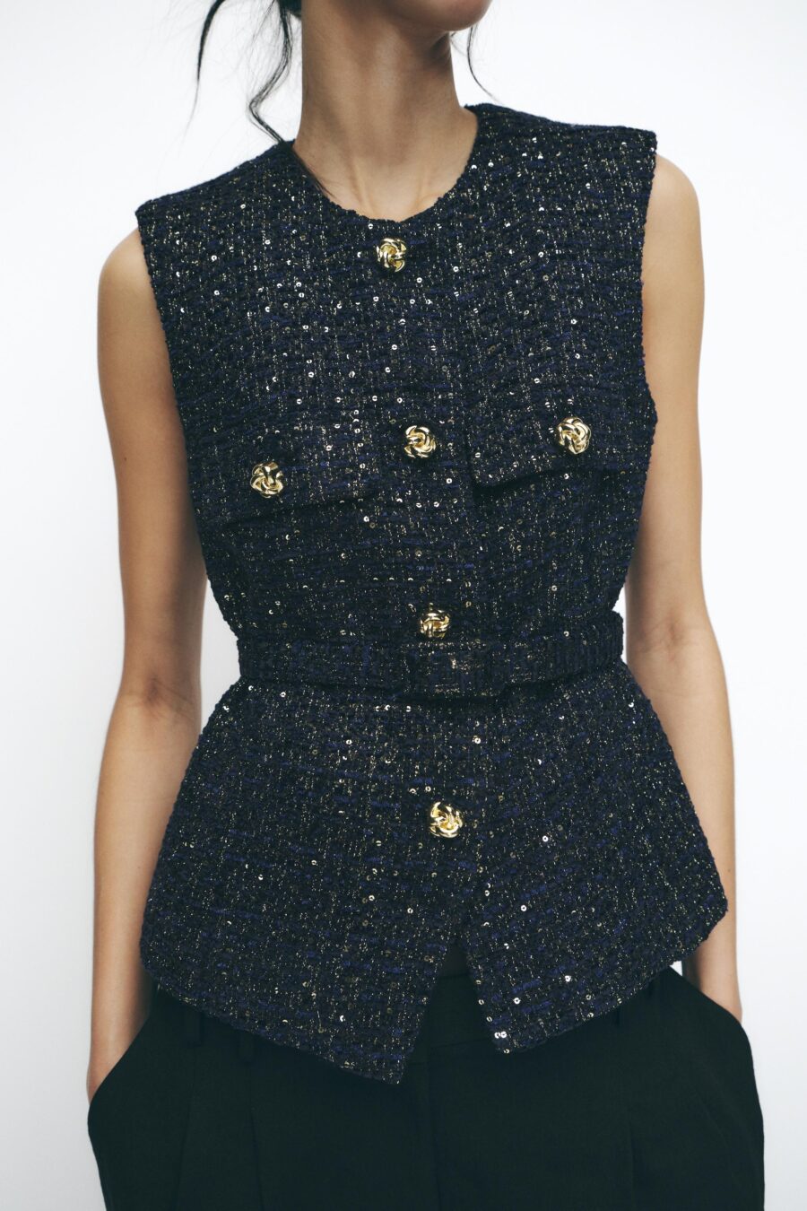 TEXTURED WAISTCOAT WITH BELT