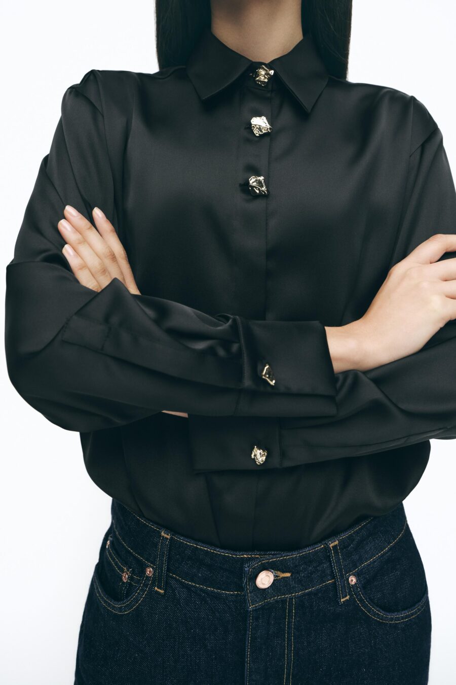 SATIN SHIRT WITH GOLD BUTTONS