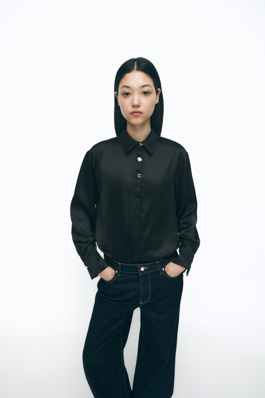 SATIN SHIRT WITH GOLD BUTTONS