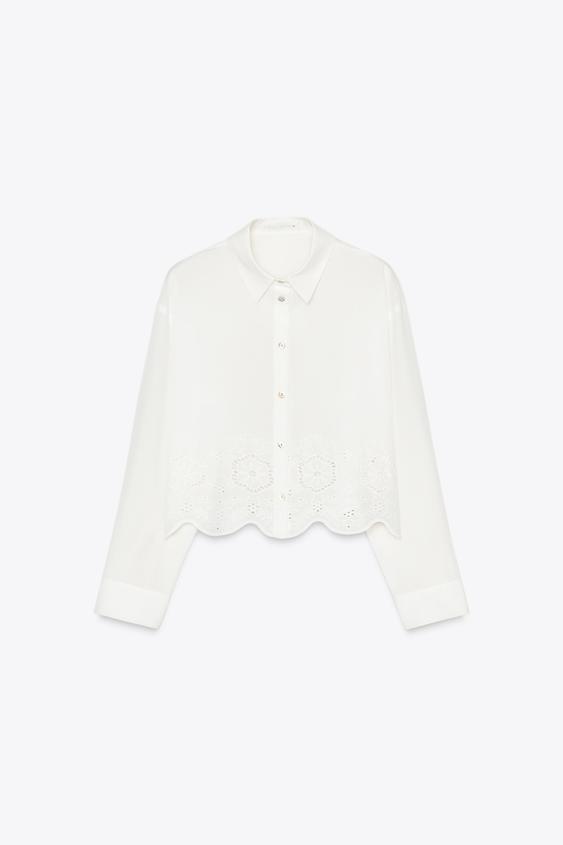 CROPPED SHIRT WITH CUTWORK EMBROIDERY