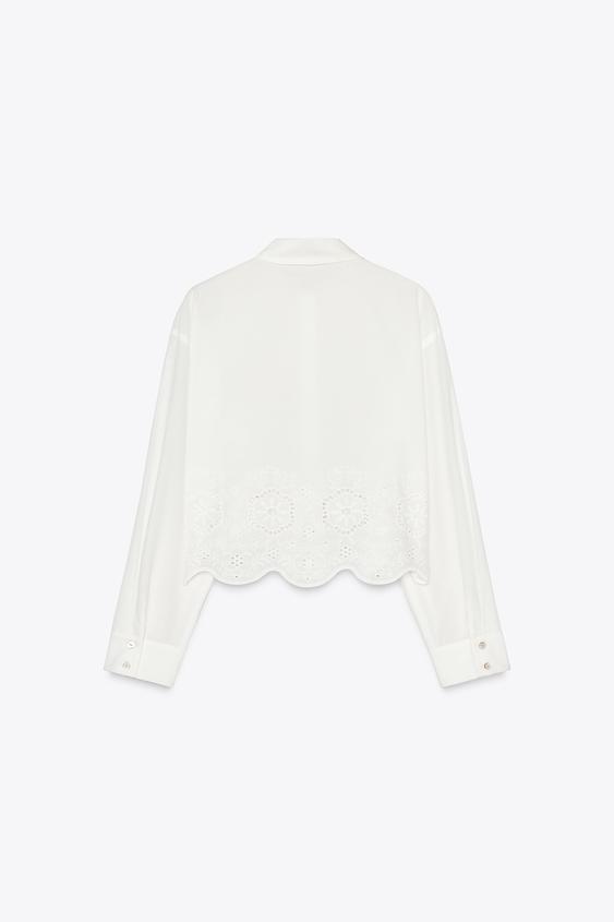 CROPPED SHIRT WITH CUTWORK EMBROIDERY