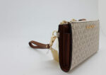 Michael Kors Jet Set Travel Double Zip Wristlet - Signature PVC (Vanilla PVC/Dark Acorn)