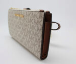Michael Kors Jet Set Travel Double Zip Wristlet - Signature PVC (Vanilla PVC/Dark Acorn)