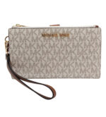 Michael Kors Jet Set Travel Double Zip Wristlet - Signature PVC (Vanilla PVC/Dark Acorn)