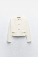 CROPPED LINEN BLEND SHOULDER PAD BLAZER