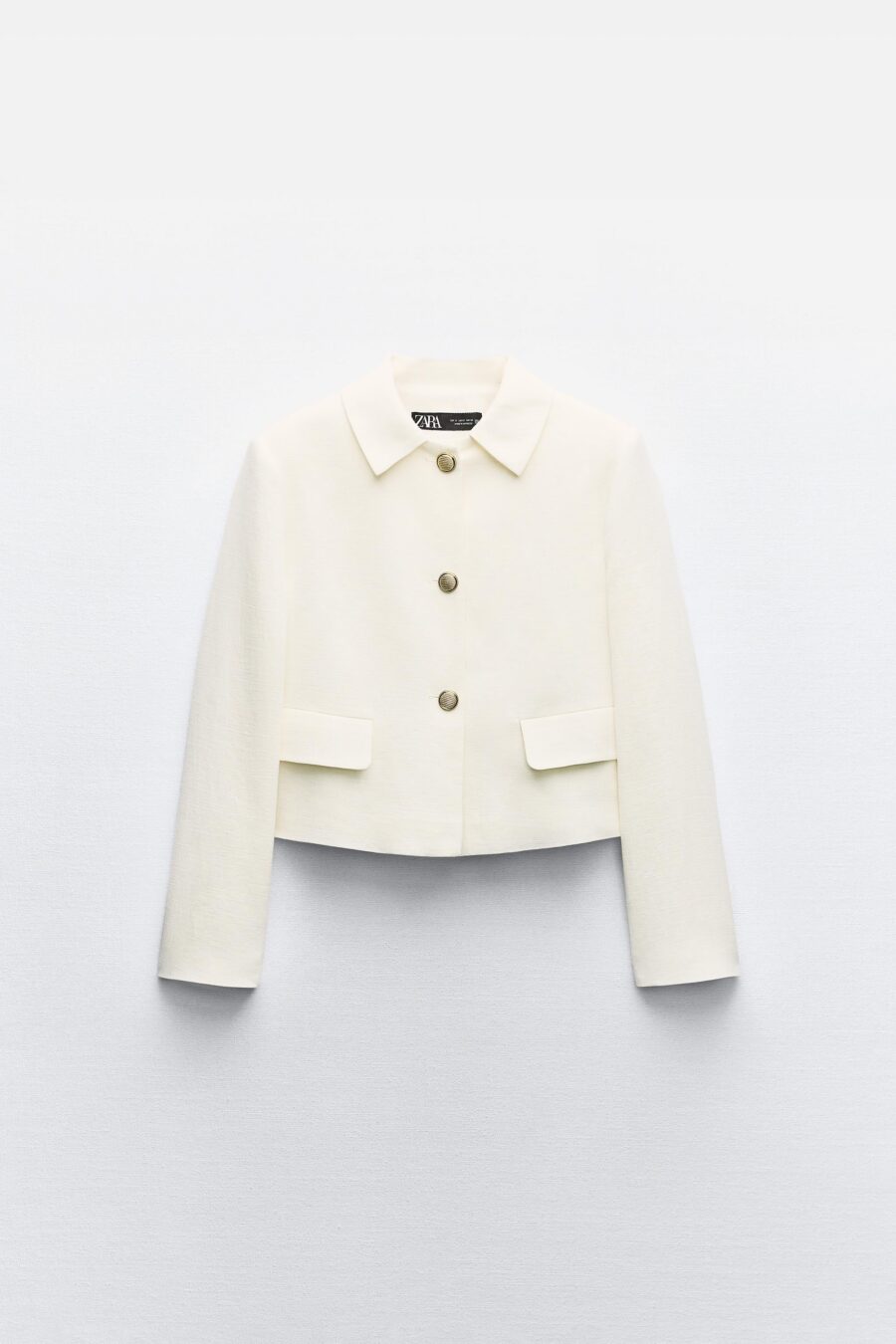 CROPPED LINEN BLEND SHOULDER PAD BLAZER