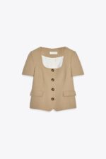 SHORT SLEEVE BLAZER WITH SHOULDER PADS