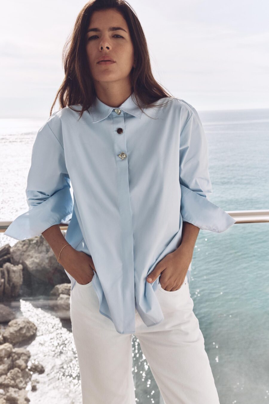 POPLIN SHIRT WITH CONTRASTING BUTTONS