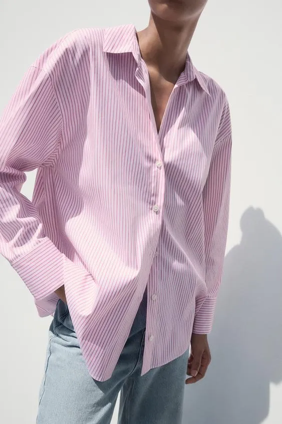 STRIPED POPLIN SHIRT WITH METALLIC THREAD