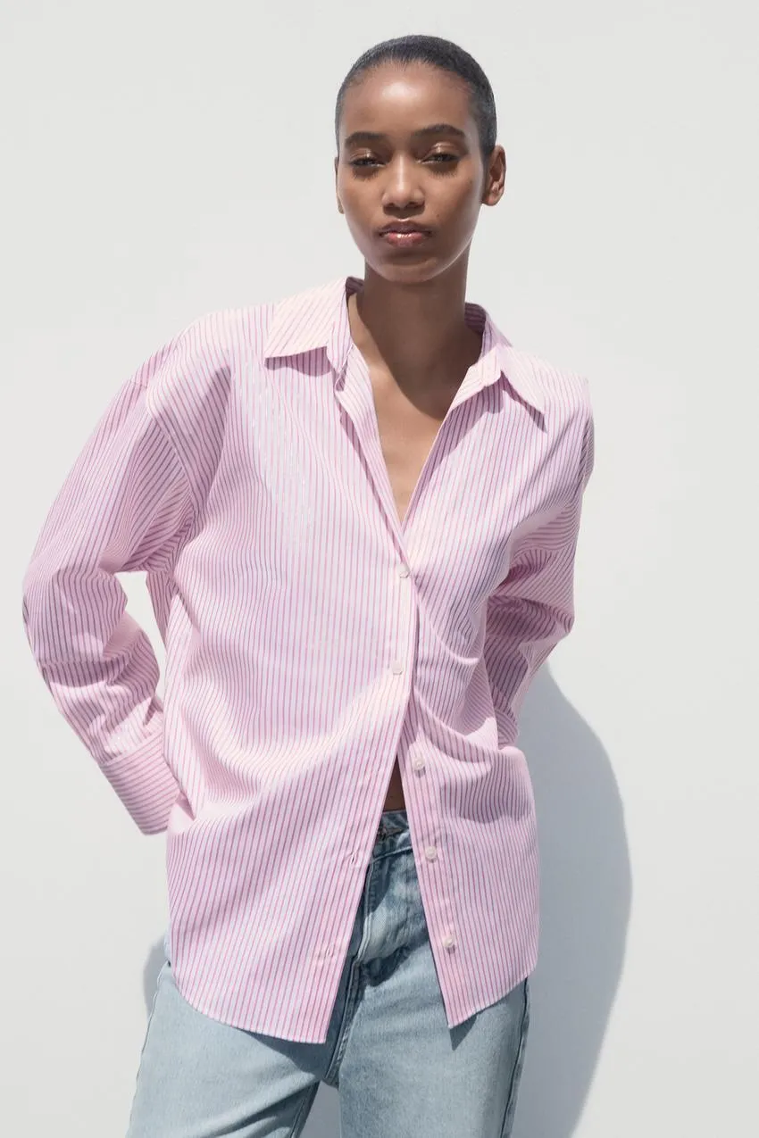 STRIPED POPLIN SHIRT WITH METALLIC THREAD