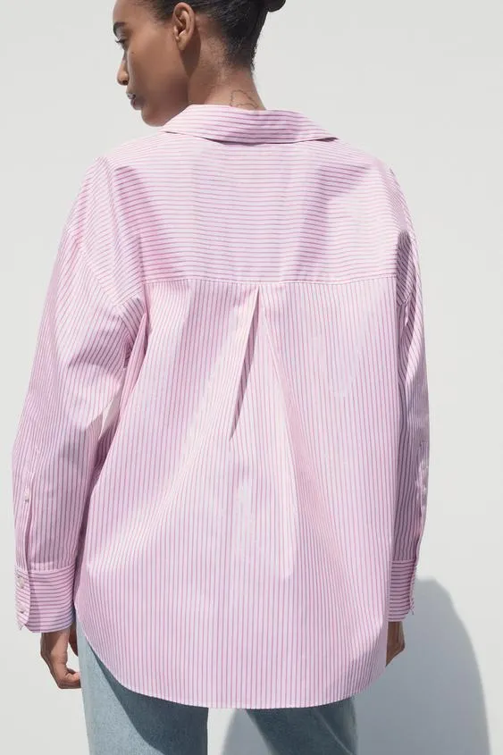 STRIPED POPLIN SHIRT WITH METALLIC THREAD