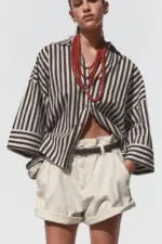 WIDE-SLEEVE LINEN BLEND SHIRT