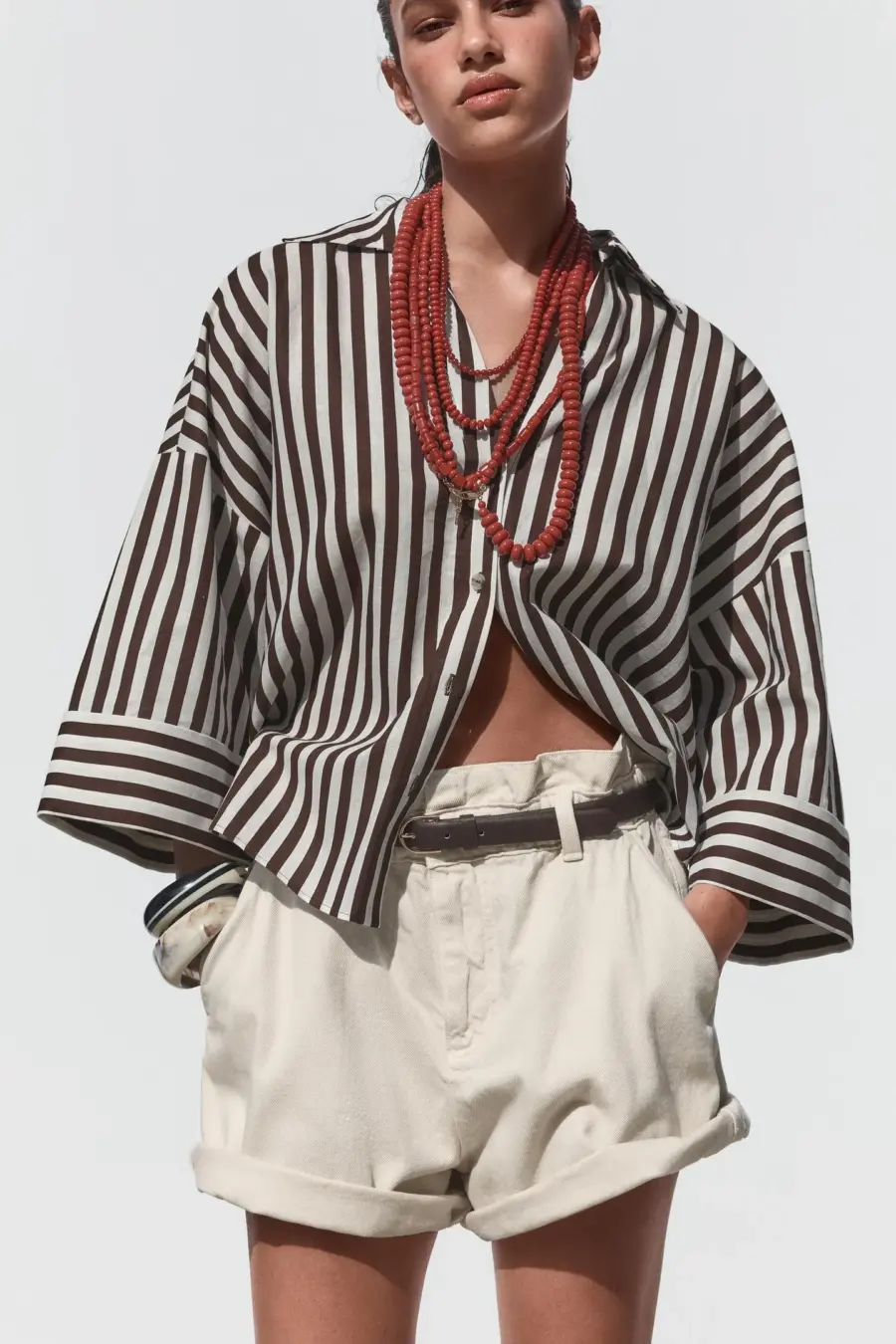 WIDE-SLEEVE LINEN BLEND SHIRT