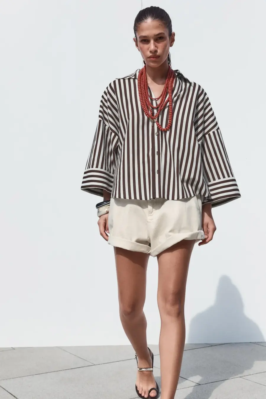 WIDE-SLEEVE LINEN BLEND SHIRT
