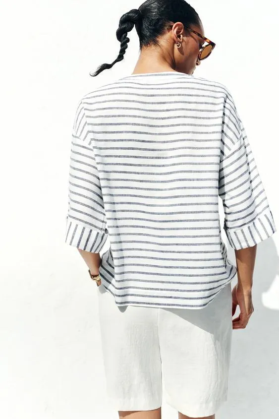 STRIPED LINEN BLEND SHIRT