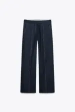 STRAIGHT-LEG TOPSTITCHING LINEN BLEND TROUSERS
