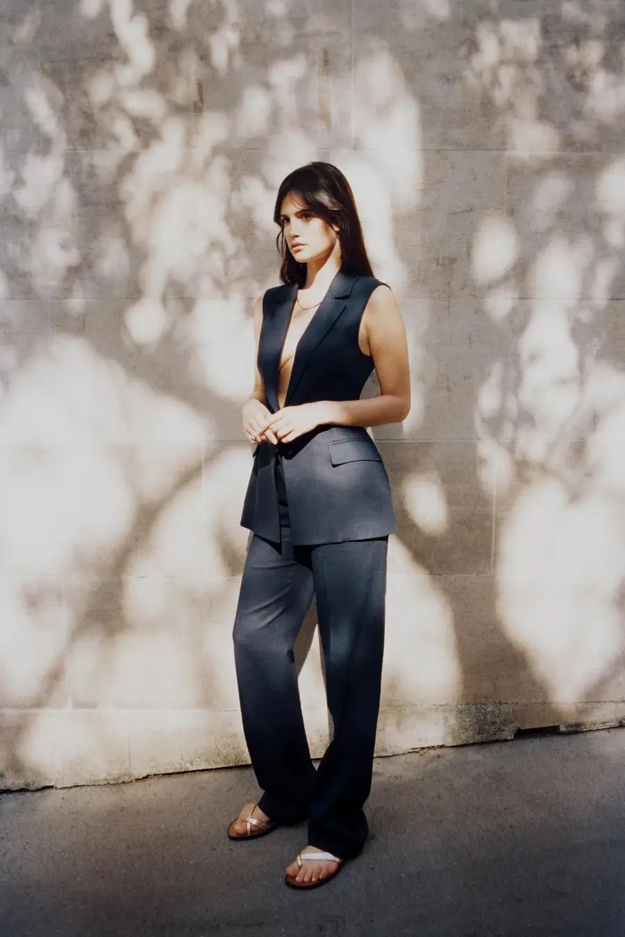 STRAIGHT-LEG LINEN BLEND TROUSERS