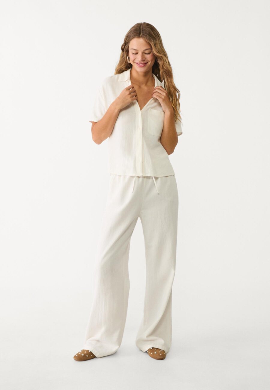 Short sleeve linen blend shirt