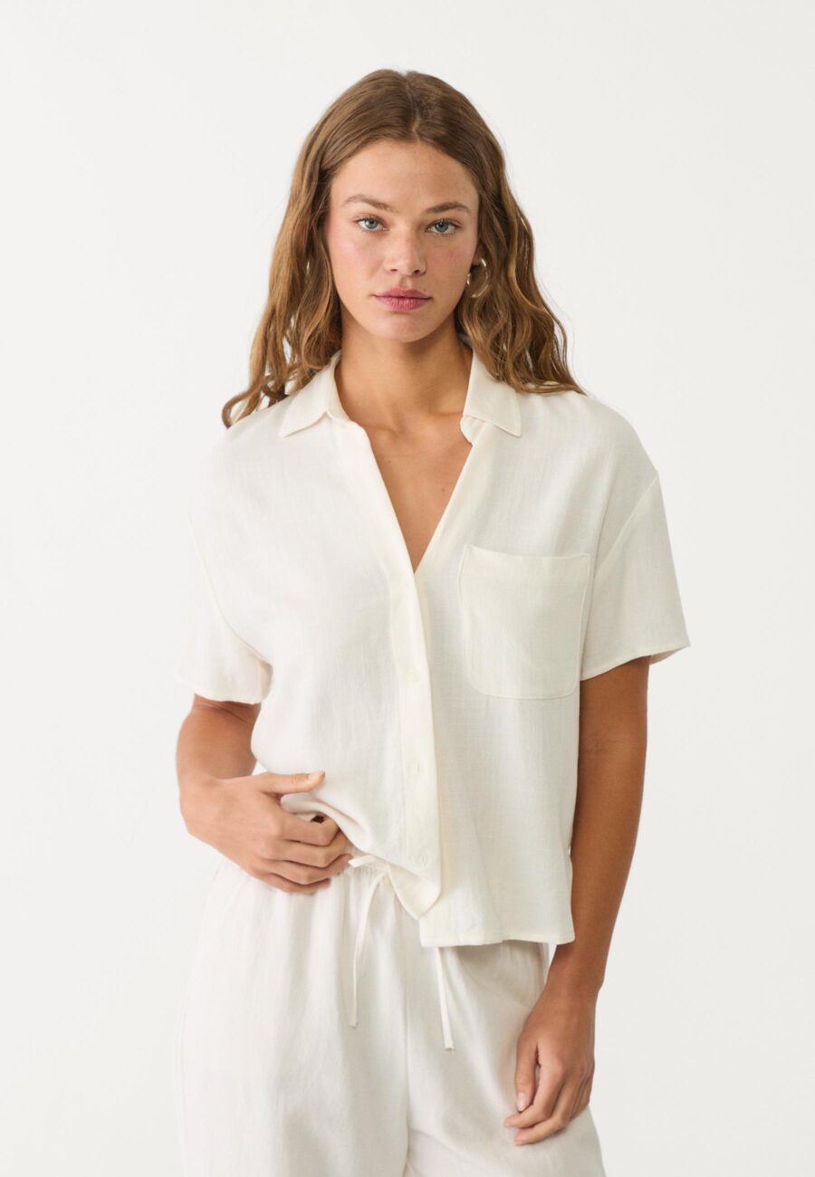 Short sleeve linen blend shirt