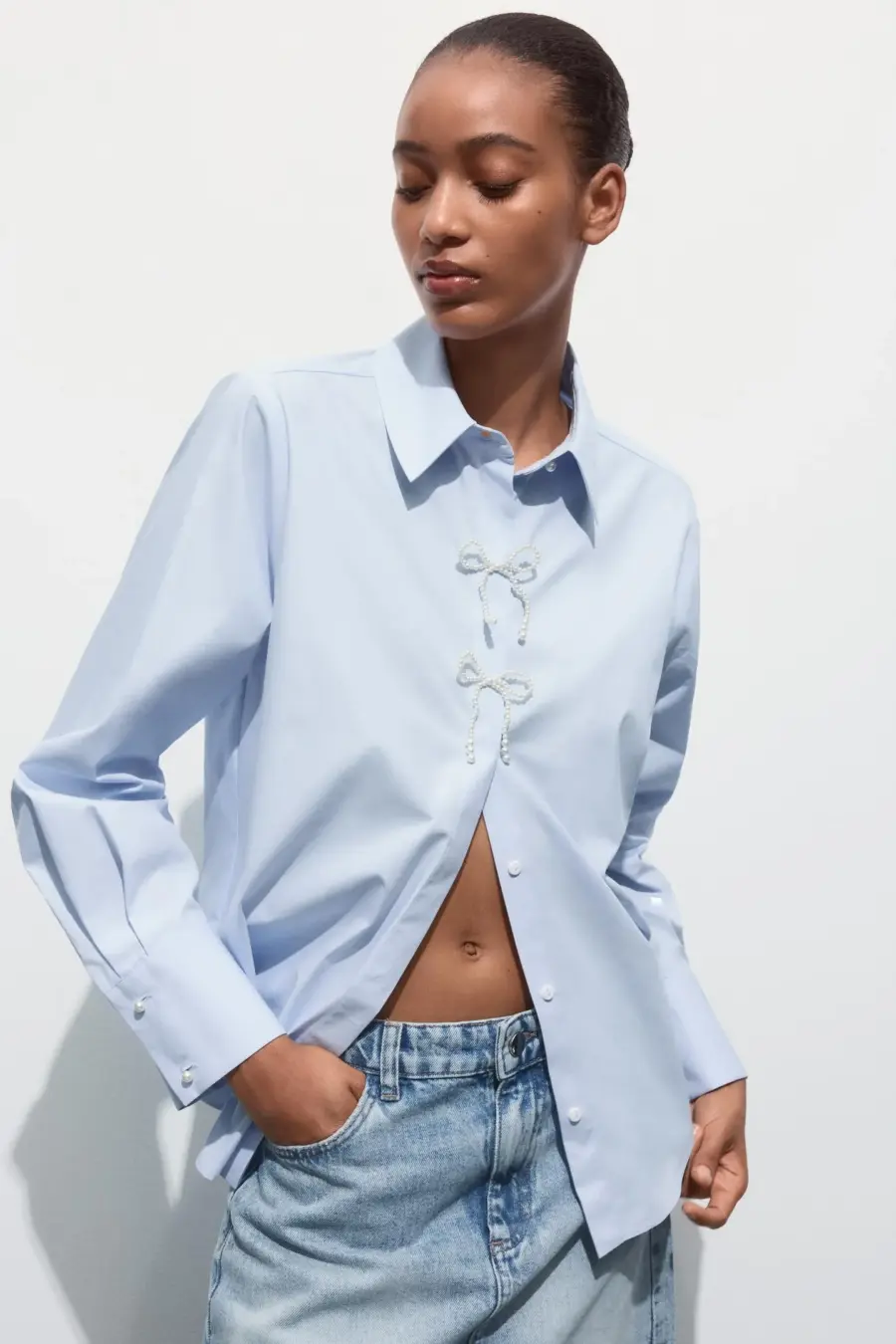 POPLIN SHIRT WITH PEARLS