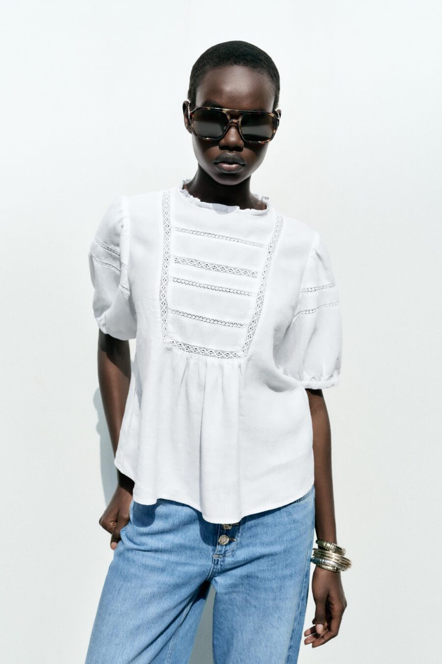 RAMIE SHIRT WITH LACE TRIM