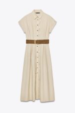 LINEN BLEND MIDI DRESS WITH BELT