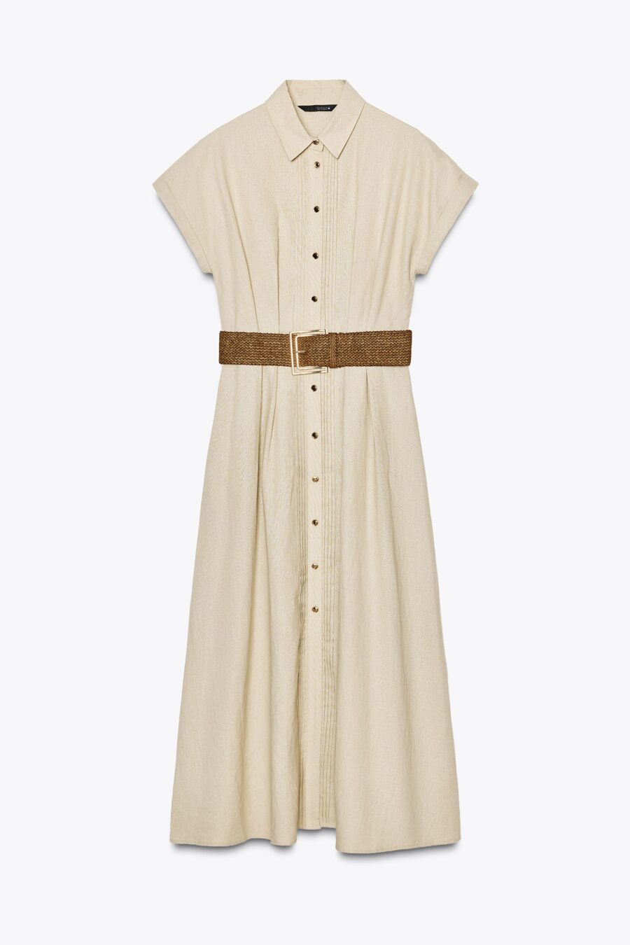 LINEN BLEND MIDI DRESS WITH BELT