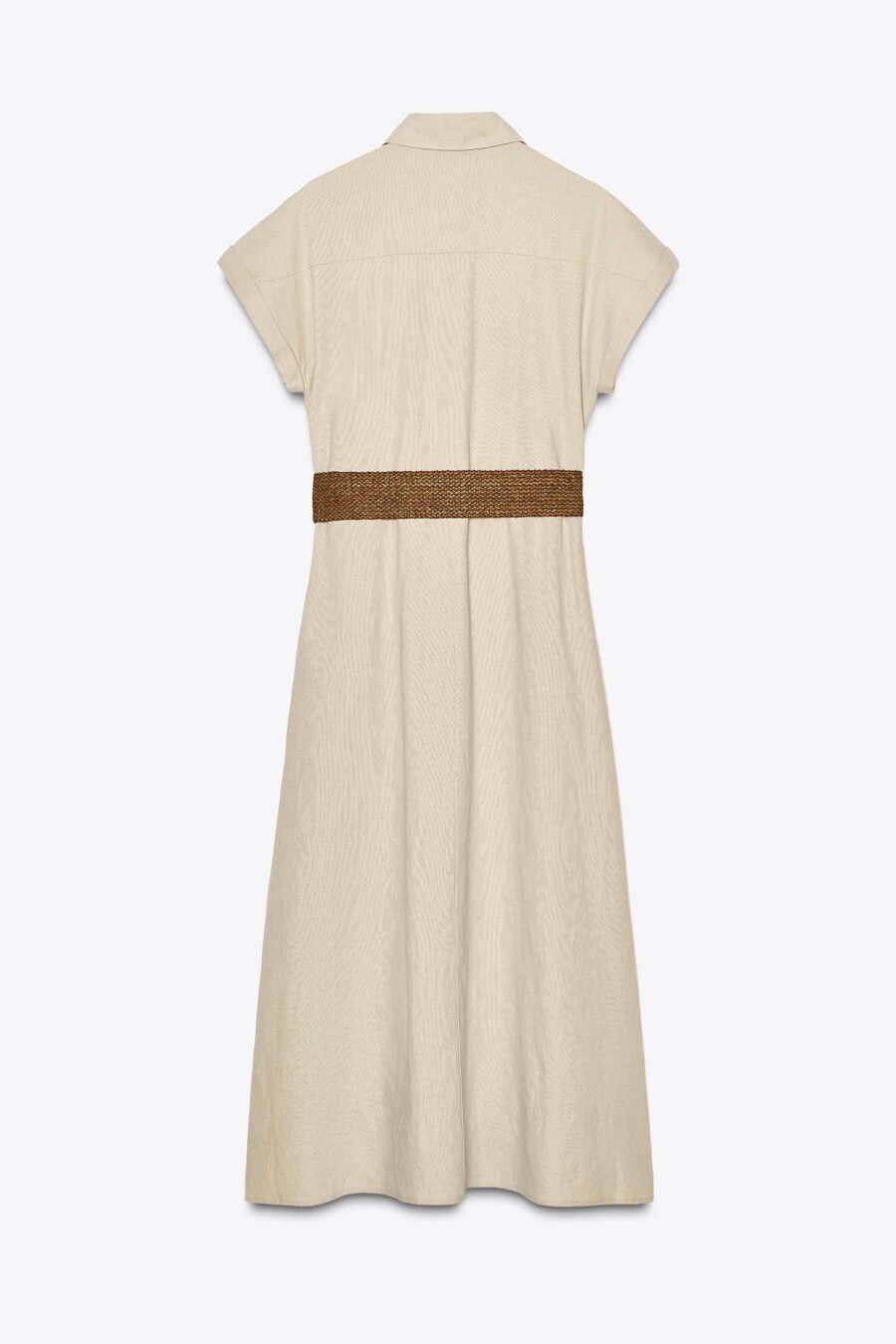 LINEN BLEND MIDI DRESS WITH BELT