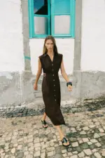 LINEN BLEND MIDI DRESS