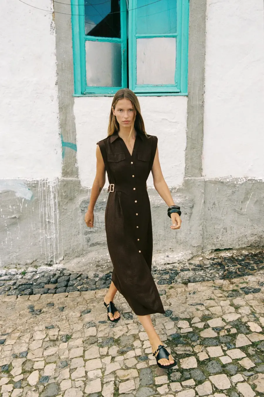 LINEN BLEND MIDI DRESS