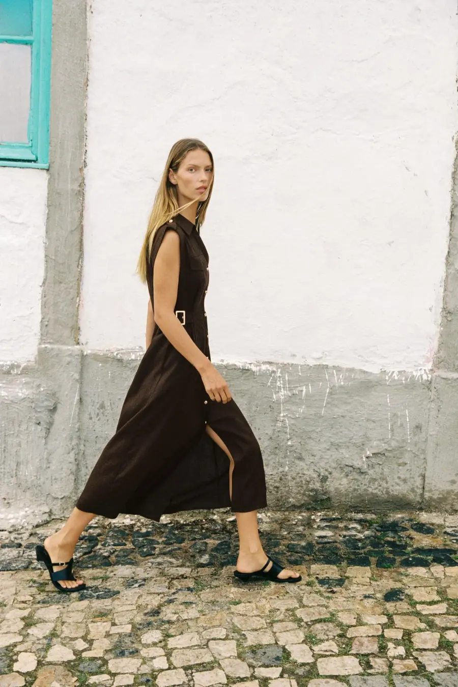 LINEN BLEND MIDI DRESS