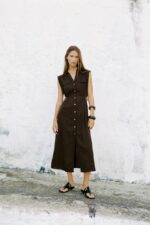 LINEN BLEND MIDI DRESS