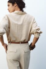 LINEN BELTED STRAIGHT-LEG TROUSERS