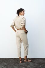 LINEN BELTED STRAIGHT-LEG TROUSERS